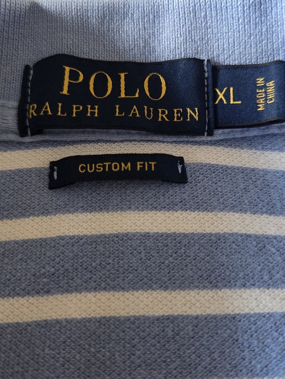 Polo Ralph Lauren Men’s XL Custom Fit Polo Shirt Blue White Stripe Red Pony - Picture 3 of 4